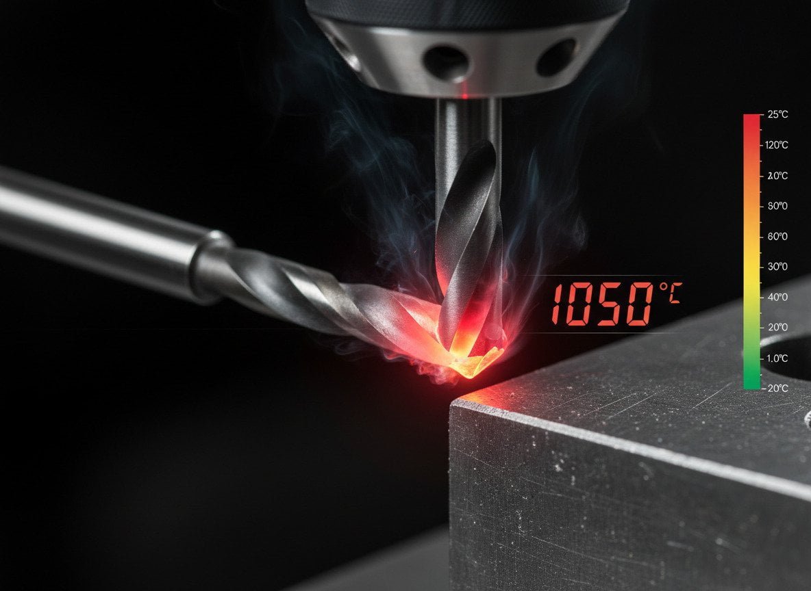 Diagram showing heat buildup on a drill bit