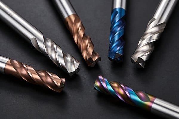 Coated end mills with different colors representing different coatings