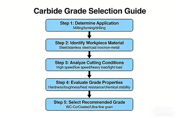 A flowchart guiding the selection of a carbide grade
