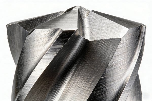A close-up of a carbide-tipped drill bit