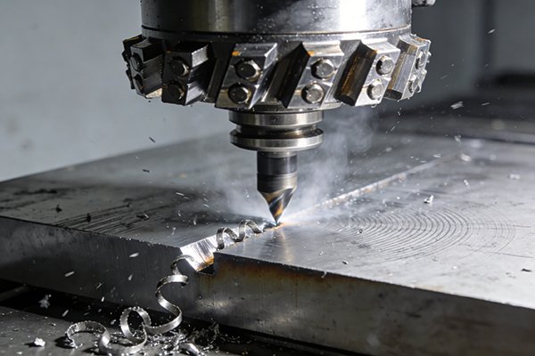 A large face mill cutting a flat metal surface