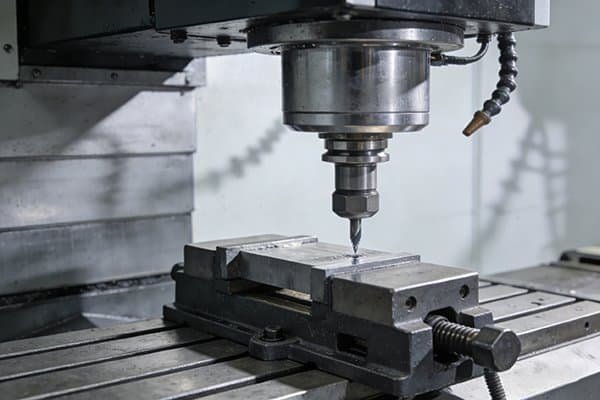 A CNC machine performing an end milling operation on a metal block