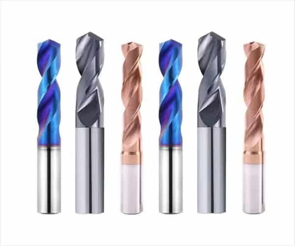 A selection of carbide drill bits with different coatings