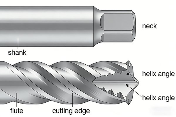 Anatomy of a CNC end mill showing its different parts