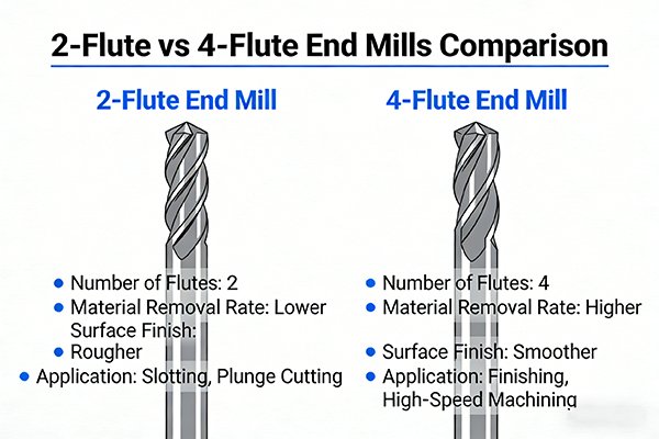 Comparison of 2-flute and 4-flute end mills