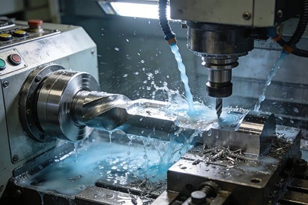 Close-up of chip evacuation from an end mill