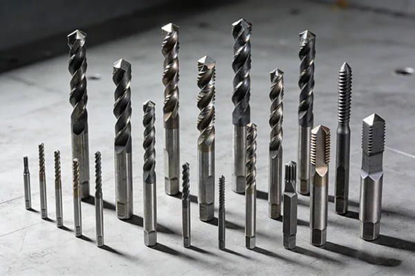 Different types and sizes of carbide drill bits