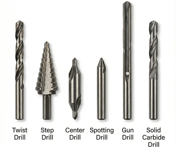 Different types of carbide tools like end mills and drills