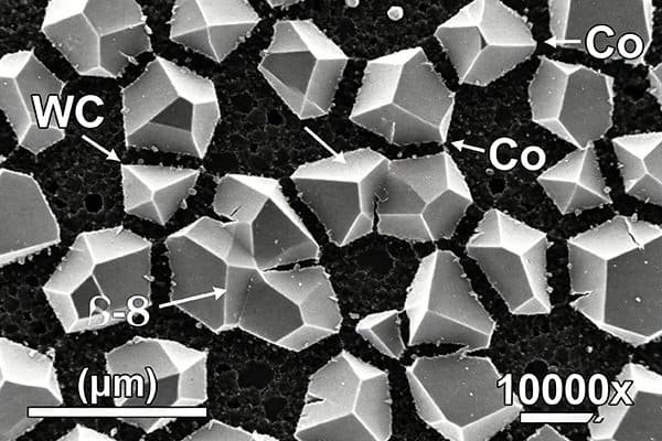 Microscopic view of different tungsten carbide grain structures