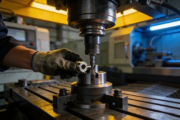 a close-up of a solid tool holder and spindle connection