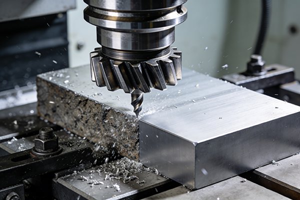 a large face mill creating a flat surface on a metal part