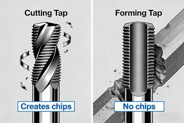 Cutting tap creating chips vs a forming tap with no chips